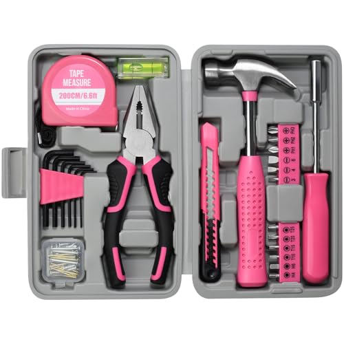 ZUZUAN Tool Set 25pc Pink Household DIY Tool Kit for Women