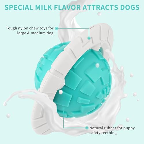 Image of DISSKNIC KIMEE Dog Toys for Aggressive Chewers, Rubber Dog Ball Toy, Indestructible Squeaky Chew Toy, Interactive Fetch Ball for Large & Small Dogs, Puppy Teething Dental Toy, UFO Flying Disc (Blue)