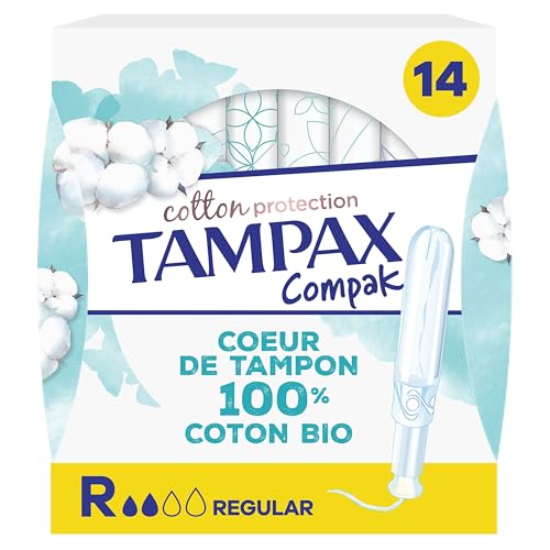 Tampax Cotton Protection Compak Régulier Avec Applicateur x 14, Tampons Tampax En Coton Bio Et En Format Compact