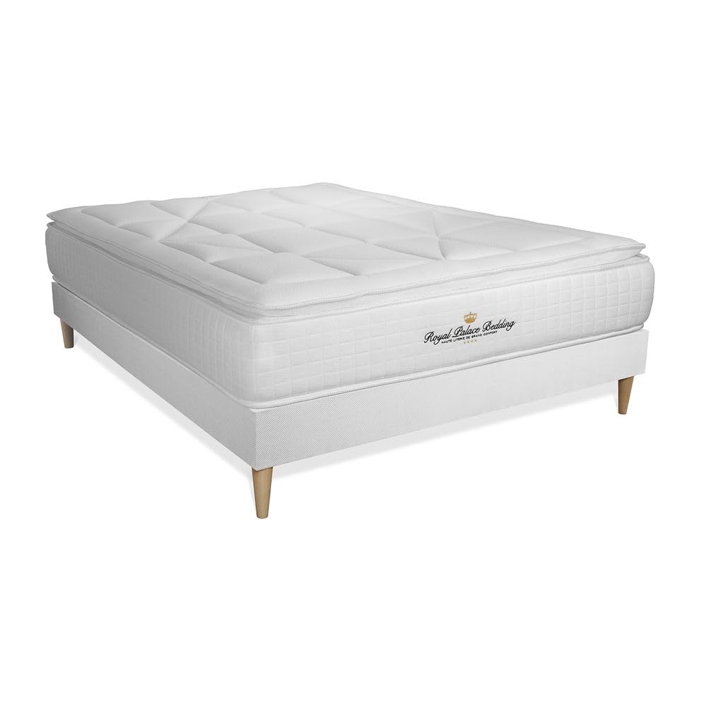 Royal Palace Bedding Ensemble Matelas Ressorts ensachés + mémoire de Forme Maxi épaisseur George V 160x200 sommier KIT Blanc | Epaisseur : 28 cm | Confort : Equilibré