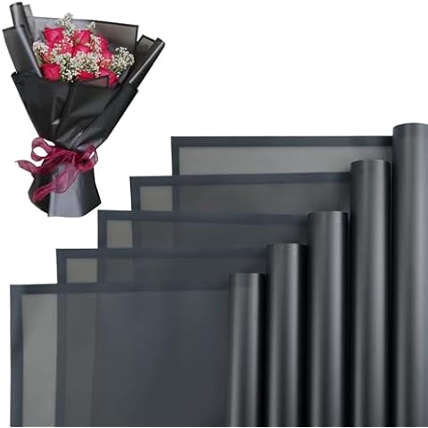 hitsuki 20 Sheet Black Flower Bouquet Wrapping Paper Waterproof Floral Paper Wrap Korean Paper for Bouquets Rose Flowers Florist Supplies for Crafts Wedding Birthday Gift Packing DIY,Black Cover