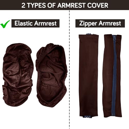 Image of HOKIPO 'SereneSolids' 140 GSM Armrest Covers for Office Chair (Elastic Style), 1 Pair, Coffee (AR-5933-CFE)