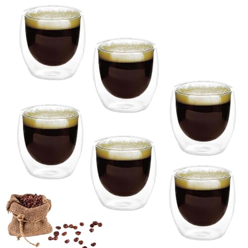 Lot de 6 tasses à cappuccino à double paroi - 80 ml - En verre borosilicate - Effet flottant - Idéal pour expresso macchiato - Passe au lave-vaisselle