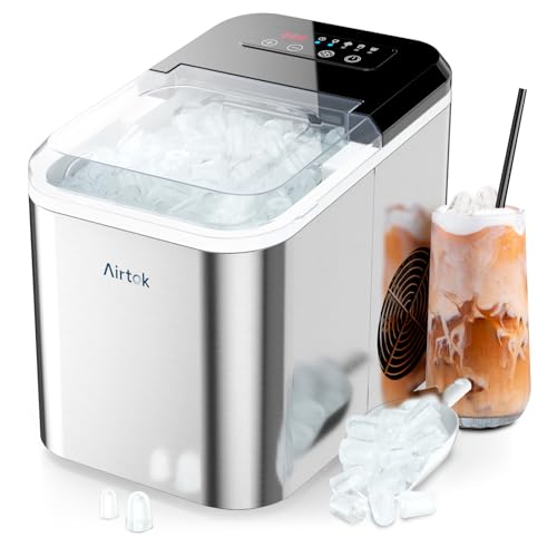 Ice Makers Countertop with Reservation, 28LBs/24H, 9 Ice Cubes Ready in 6 Mins, Self-Cleaning Ice Maker Machine with Basket and Scoop for Home, Kitchen, Camping, RV, Stainless Steel