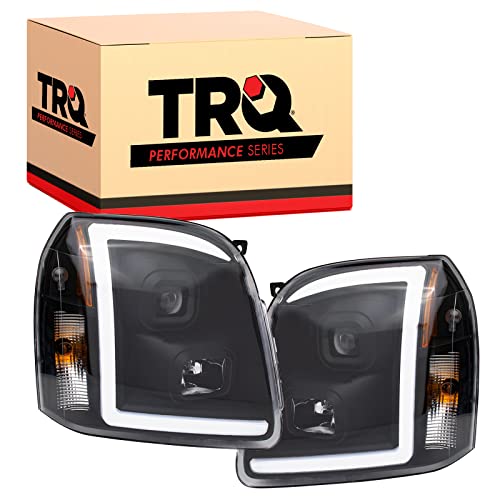 Image of TRQ Performance Driver and Passenger Side Headlight Assembly Set Projection Style Black Housing Clear Lens Compatible with 07-14 GMC Yukon 07-14 GMC Yukon XL 1500 07-13 GMC Yukon XL 2500