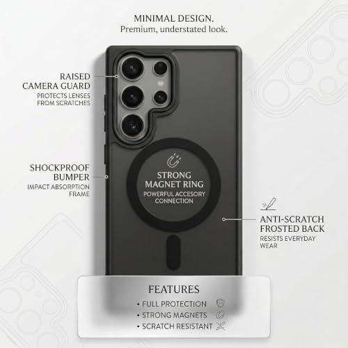 Image of amazon basics Designed for Samsung Galaxy S23 Ultra 5G Case | Strong Magnet Camera Protection Translucent Matte Hard Back Cover Compatible with Mag-Safe (TPU+Polycarbonate | Frost Black)