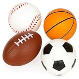 ArtCreativity Sports Stress Foam Balls for Kids - Set of 4 - Includes Basketball, Football, Baseball, and Soccer Squeezable Anxiety Relief Balls Idea, Party Favor for Boys or Girls