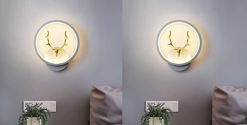 Zingy Home Decore Led Fancy Wall Light,Night Lamp,Decorative Lamp,Wall Hanging Lights for Bedroom,Living Room,Color(Warm White+Natural White+Cold White).(White Round Deer Head)(Pack of 2)