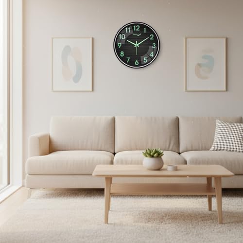 Image of RANDOM Modern 12.75INCH Wall Clock with 3D Radium Numbers, Silent Non-Ticking, Premium Black Frame, Ultra Clear Glass for Living Room, Home Office