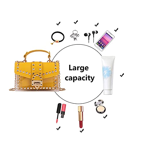 Qiayime Purses And Handbags For Women Transparent Fashion Pu Leather Top Handle Chain Rivet Satchel Shoulder Tote Crossbody Clutch Clear Bags #TOP6