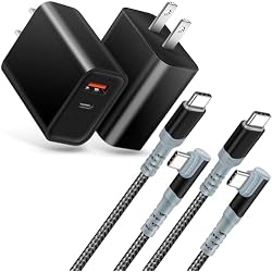 20W USB-C Fast Wall Charger, Ancekoy 2-Pack USB-C Power Adapter Kit | 2X 10FT Right-Angle Type C to C Charge Cord Compatible with iPhone 15 16 17 Samsung Galaxy 25/S24/S23 Pixel 6/5/4