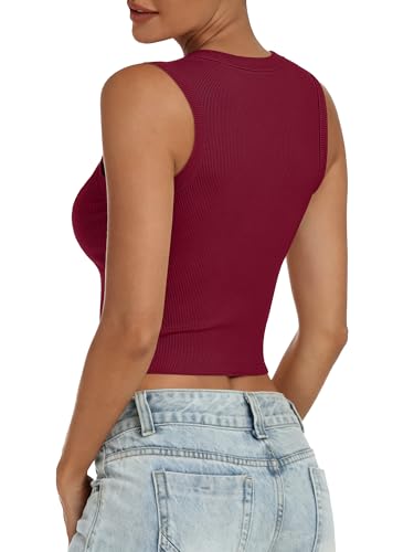 Image of ANRABESS Womens Crop Tank Tops High Neck Sleeveless Ribbed Knit Slim Fit Shirts 2026 Summer Casual Basic Workout Clothes