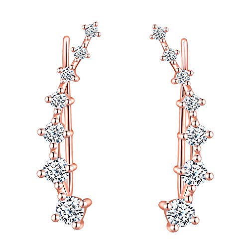 Yumilok -Pendientes Trepadores Mujer de Plata de 925 Esterlina, Pendientes de Clip de Cristal/Diamante de Imitación