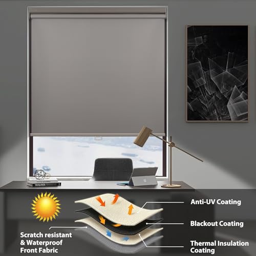HESTIA No Drill Cordless Blackout Roller Shades Screwless Waterproof Shower Window Blinds, Auto-Retraction Easy Install Blind for Bathroom/Kitchen/Office/Exterior, Grey, 22" W x 54" H by HESTIA - Image 4