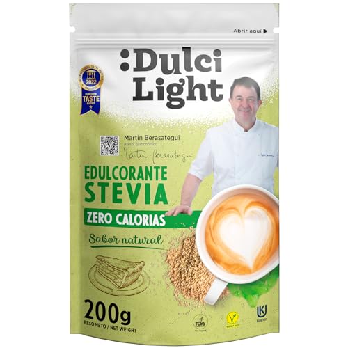 Edulcorante Stevia Zero 200g DulciLight | Sustituto del azúcar 100% natural con 0% calorías | 200g = 2kg azúcar | Stevia con Fibra Vegetal | Endulzante de estevia granulado