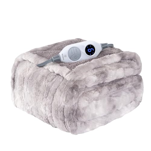Image of Westinghouse Electric Throw Blanket, Faux Fur Heated Blanket with 6 Heating Levels & 2-10 Hours Auto Off, Soft Cozy Sherpa Heated Blanket Washable Blanket (50 inch x 60 inch Throw Size, Light Grey)