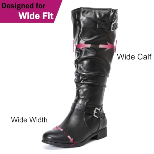 Image of Luoika Women's Extra Wide Calf Knee-High Boots | Wide Width, Round Toe, Plus Size, Slouchy Boots, Low Heel, Winter Boots.