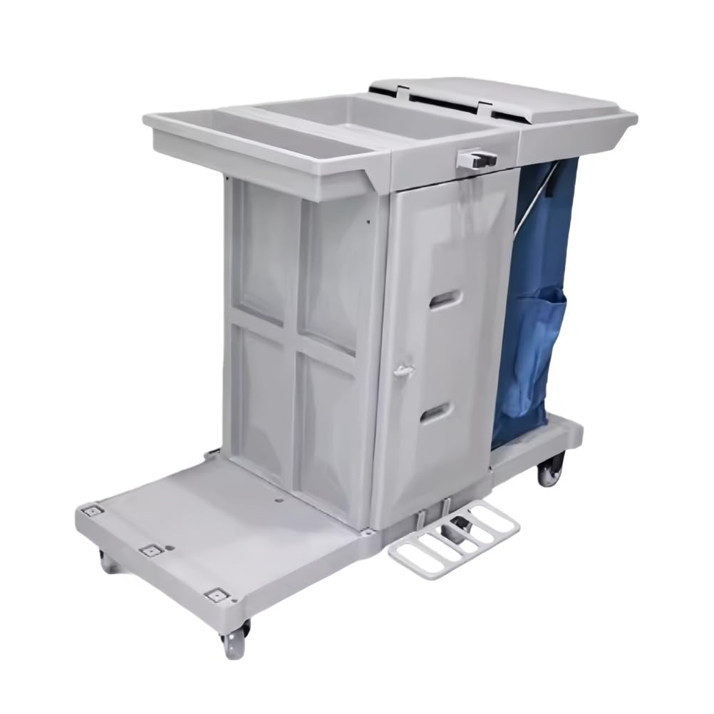 KJZQXYX Cleaning Cart,Commercial Traditional Janitorial Hotel Cart,with 4 Wheels and Storage Bins,for Garage, Warehouse (Grey)