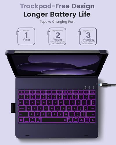 Image of typecase Flexbook Trackpad-Free Keyboard Case for iPad A16 11th /10th Gen | 360 Rotating, 11-Color Backlit Keys, Pencil Holder; Fits iPad A16 11″ (2025) & 10th Gen 10.9″ (2022), Midnight Amethyst