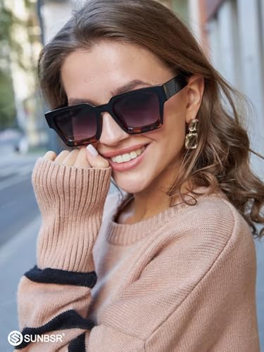 SUNBSR Thick Frame Sunglasses for Women Men Retro Square Black Sun Glasses Fashion Chunky Rectangle Shades2