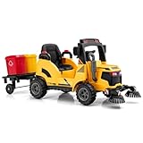 OLAKIDS 12V Ride on Car, 2 in 1 Kids Street Sweeper Recycling Garbage Truck Electric Vehicle with Remote Control, Rotatable Cleaning Brushes, Trash Bins, Battery Powered Construction (Yellow)
