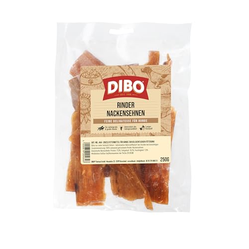 DIBO Rindernackensehnen, 250g-Beutel, der kleine Naturkau-Snack oder Leckerli für Zwischendurch, Hundefutter, Qualitätskauartikel ohne Chemie