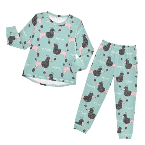 Cute Pink Poodle Princess Soft Pajama Set for All Seasons,Breathable Pjs Long Sleeve Sleepwear,Comfy Loungewear 2 Piece Underwear Set 3T