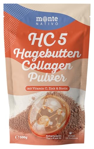 HC5 Polvo de Colágeno con Escaramujo Monte Nativo (500g) – Con Colágeno, Vitamina C, Zinc y Biotina – Para la Piel, el Cabello, las Uñas y el Sistema Inmunitario – Superalimento Puro sin Aditivos