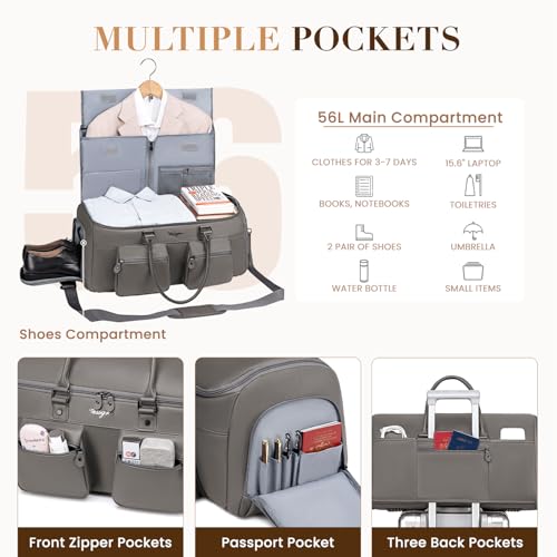 Convertible Garment Bag for Travel, PU Leather Carry On Garment Duffle Bag for Men Women, 2 in 1 Suit Travel Bags for Hanging Clothes with Shoe Compartment4