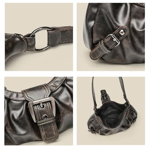 Women's Vintage Hobo Shoulder Bag - Y2K Punk Distressed PU Leather Grunge Fashion Satchel Purse4