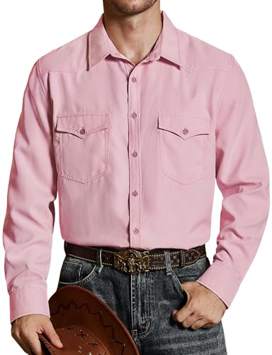VATPAVE Mens Western Cowboy Shirts Button Up Shirts Long Sleeve Work Shirts for Men with Two Pockets