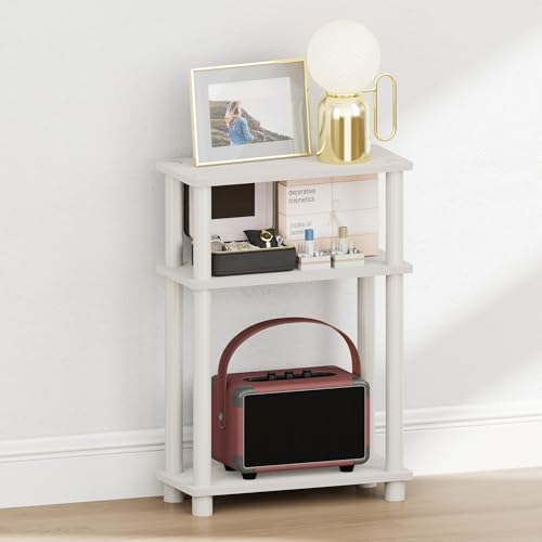 Furinno Turn-N-Tube Narrow Night Stand, 3-Tier Rectangular Nightstand with Storage Shelf, Slim Toolless Bedside Table, End Table, Side Table, for Bedroom, Closet, Dorm, White - image 3