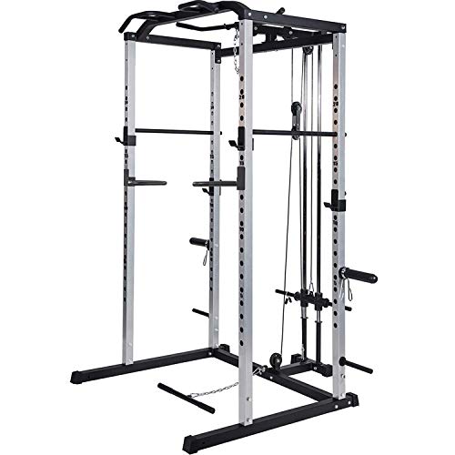 Vanswe Power Rack Power Cage 1000-Pound Capacity Home Gym Equipment Exercise Stand Olympic Squat Cage with LAT Pull Attachment, Multi-Grip Pull-up Bar and Dip Handle