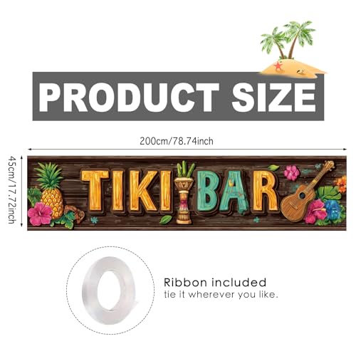 Image of Nuxovilar Tiki Bar Sign Luau Party Decorations 78.7x17.7Inches