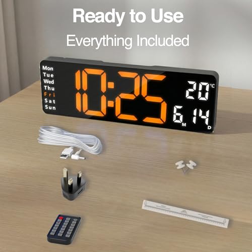 Image of Opis Technology Clock 1XL - Digital Wall Clock Large LED (31 cm), Blue /White, Cable Operated (Not Battery), with Remote Control, Temperature and Automatic Brightness, Ideal for Kitchen, Gym and Office