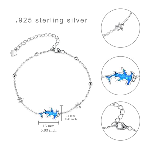 Hammerhead Shark/Starfish/Octopus Sterling Silver Shark Bracelet for Women - Cute Ocean Animal Jewelry for Women4