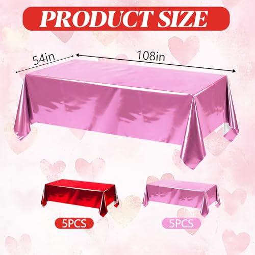 Image of 10 Pcs Valentine's Day Foil Table Cloth Disposable Rectangle Tablecloths 54 x 108 Inch Red Pink Foil Metallic Waterproof Table Cover for Valentine's Day Events Birthday Parties Wedding Decorations