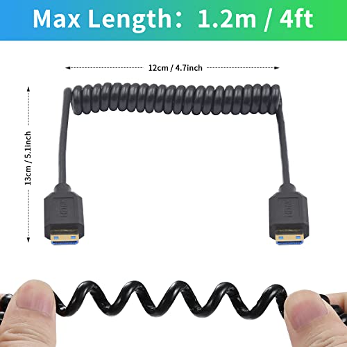 Duttek 48Gbps 8K Coiled Mini HDMI Cable 1FT-3FT, High Speed Mini HDMI Male to Male Coiled Cable Connector Digital Video with Audio for Camera, Tablet
