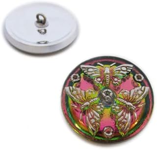 1 pcs Hand made and painted Czech glass button 27 mm, with butterflies pink green gold