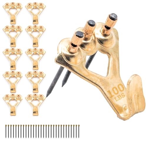 100 lb Picture Hangers, 10 Pack with Nails - Picture Hanging Hooks, Picture Hanging Hardware, Frame...