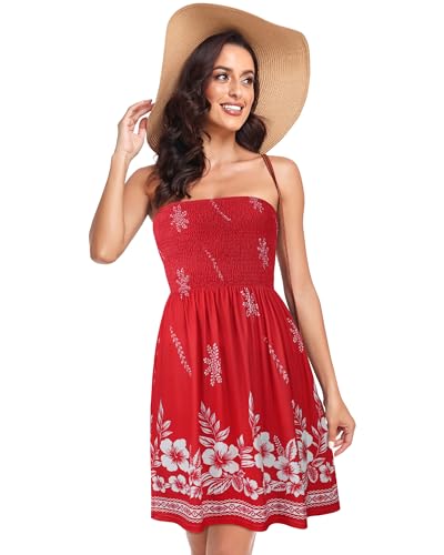 Image of Summer Dress for Women Beach Boho Strapless Cover Ups Off Shoulder Floral Sundresses