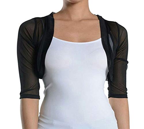 Image of Fashion Secrets Junior`s Sheer Chiffon Bolero Shrug Jacket Cardigan 3 /4 Sleeve
