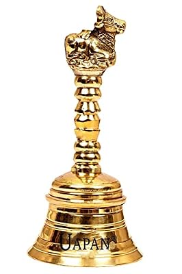 Traditional Brass Bell Pooja Bell (4 inch_Nandi, Gold)