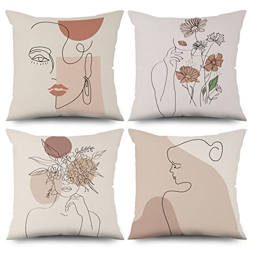 ASDCXZ Boho Kissenbezug 40x40 cm 4er Set, Modern Abstrakt Kunst Linie...