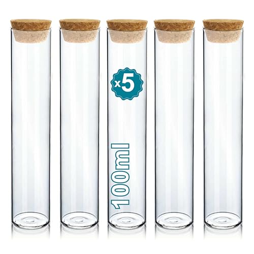 Lot De 8 Tubes à Essai En Verre Avec Bouchons Liège – 20x200 Mm – Pour Expériences Chimiques, Laboratoire, Pédagogie