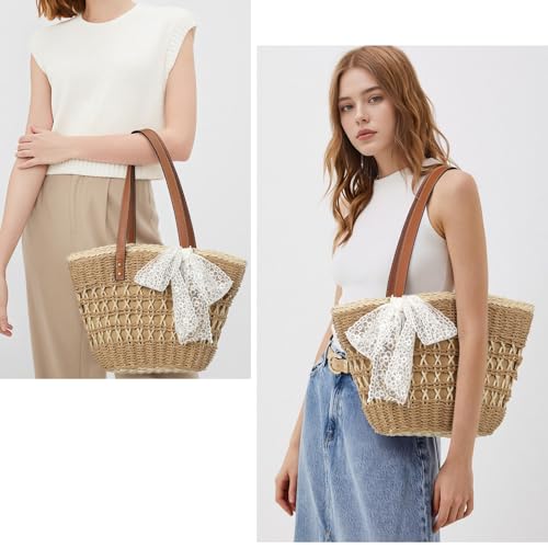 Image of Trifabricy Beach Bags for Women, Summer Straw Bag, Woven Straw Beach Tote Bag Shoulder Handbags