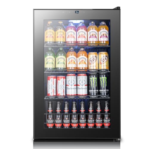 Image of Yeego Beverage Refrigerator Drink Cooler, 155 Cans Mini Fridge | Double-pane Glass Door Cooler, 34F-54F Temperature Control, for Soda Wine Beer Home Office Bar, Adjustable Shelves