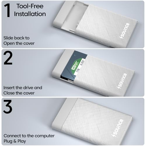 Image of Sounce 2.5 Inch SATA USB 3.0 HDD / SSD Portable External Hard Disk Enclosure 7 MM and 9.5 MM Tool Free , Supports UASP Max Upto 6TB (White)