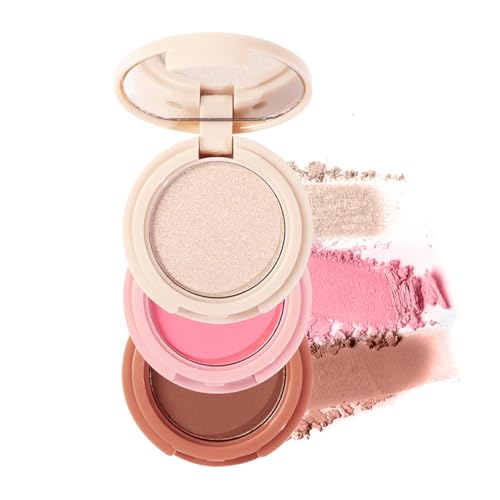 Image of Multibrite Blush Highlighter & Contour Palette 3 in 1 Makeup Powder Set Compact Powder Blush Highlighter Silky Smooth Face Blush Cheek Tint, Moisturizing Luminizer for Women (M02 Peach)