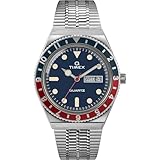 Timex Q Men's 38mm Watch – 1979 Reissue Silver-Tone Case Blue Dial Blue/Red Top Ring with Stainless Steel Bracelet